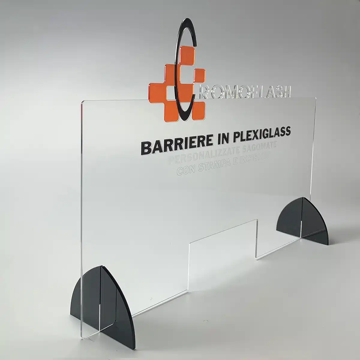 Barriera in plexiglass trasparente personalizzata